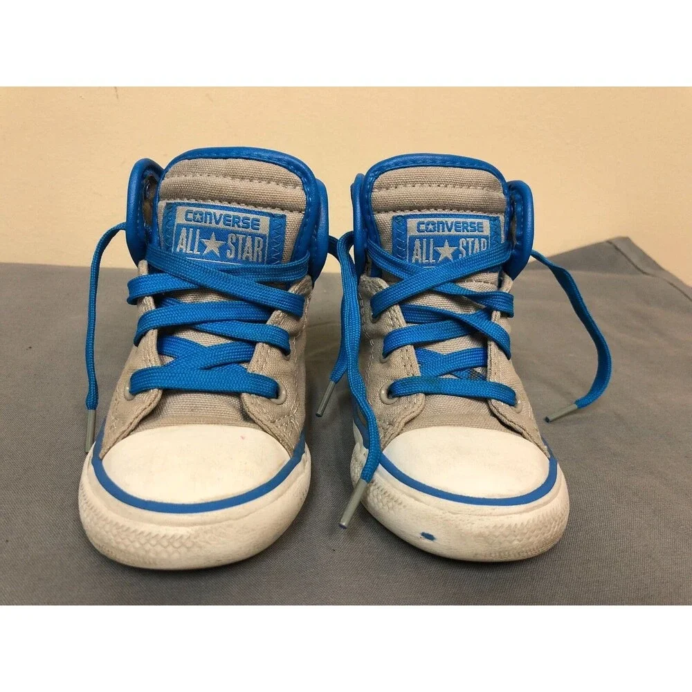 Converse All Star hi top Kids sneakers lace up shoes -gray/royal blue Size US 8